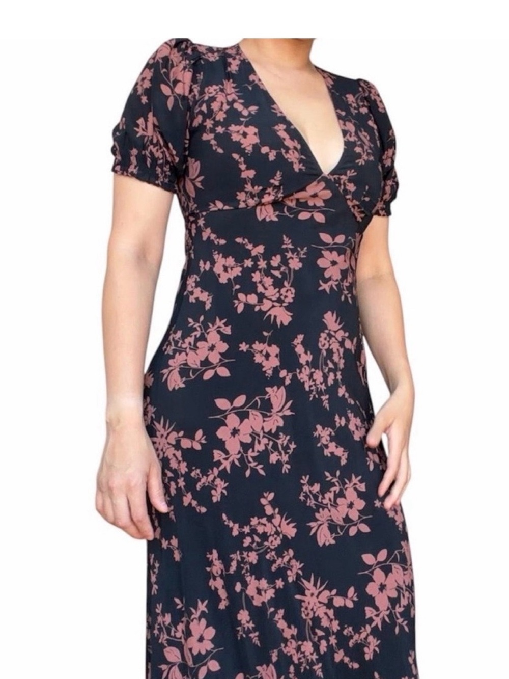 a new day Black Maxi Dress with Rust Floral Print